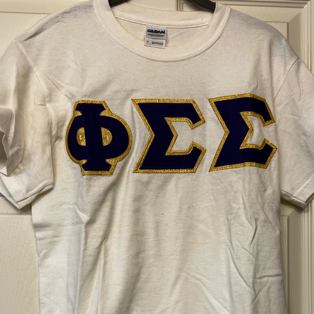 Phi sigma sigma - white tee with purple/gold letters
